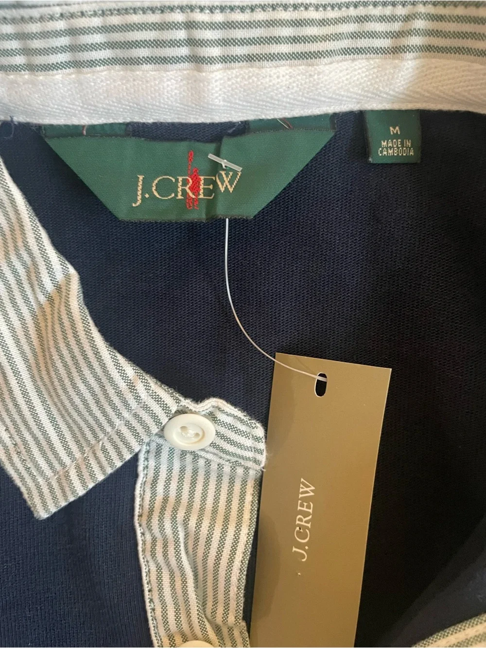 J. CREW Rugby shirt with striped oxford collar in Navy Size M $98 CR191